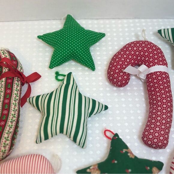 Vintage Handcrafted Prairie Candy Cane and Star Soft Holiday Ornaments Set of 14 - Picture 4 of 8